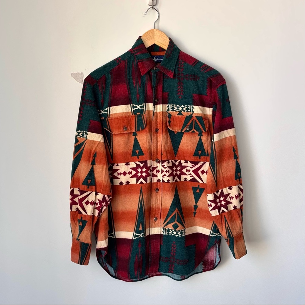 Vintage Ralph Lauren Aztec Flannel Shirt Men’s M Sportsman Country 1992 Western